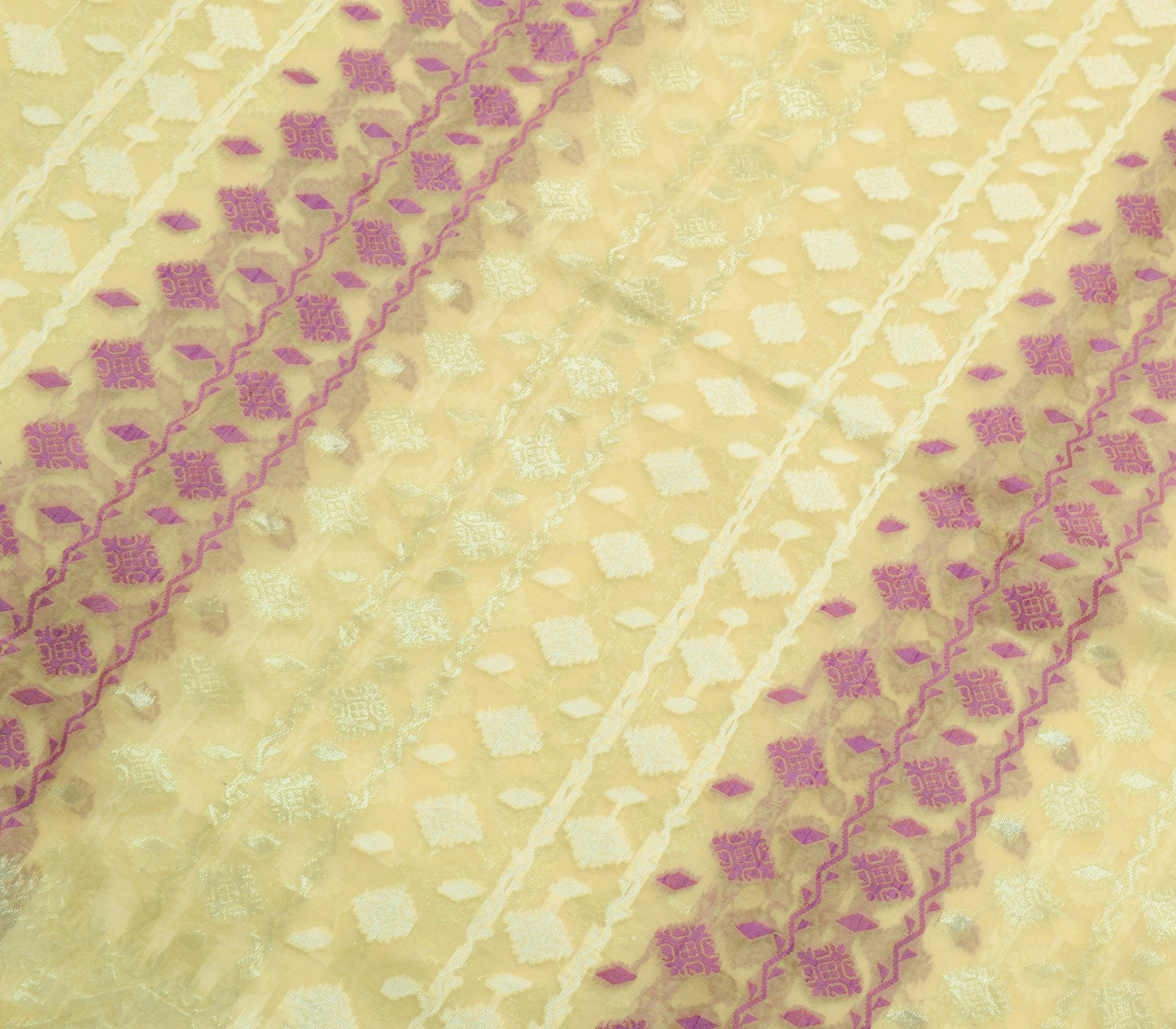 Sushila Vintage Cream Saree Blend Silk All Over Woven Floral Sari Craft Fabric