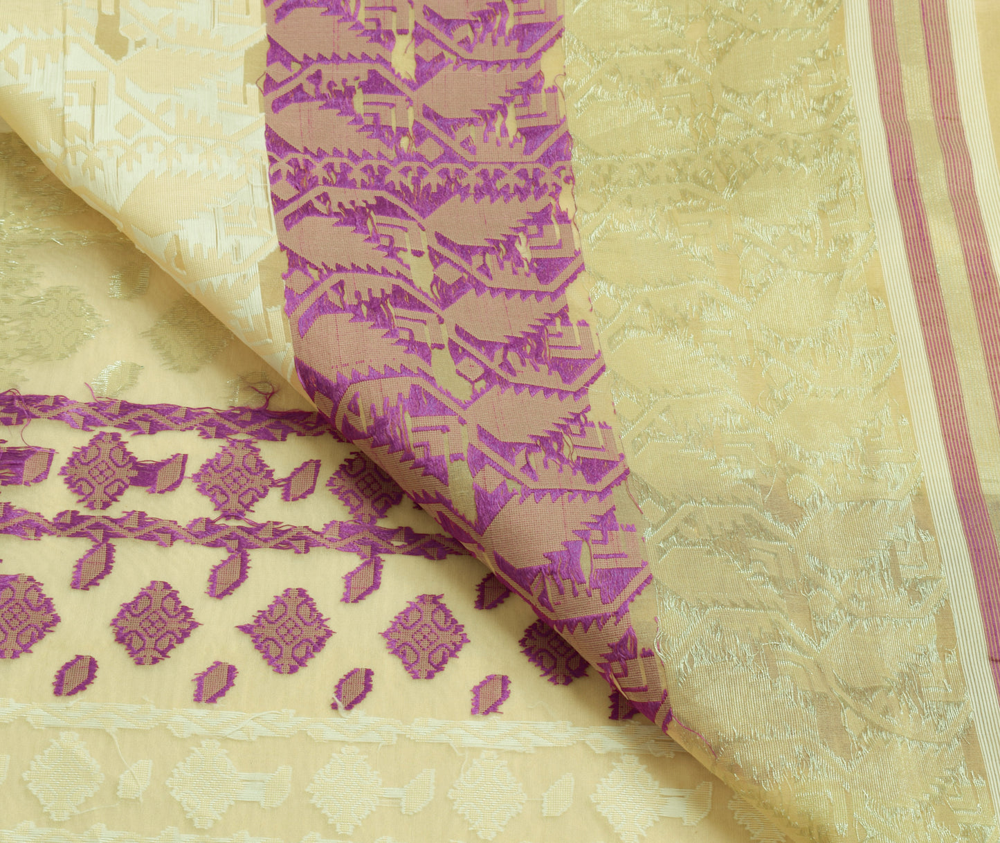 Sushila Vintage Cream Saree Blend Silk All Over Woven Floral Sari Craft Fabric