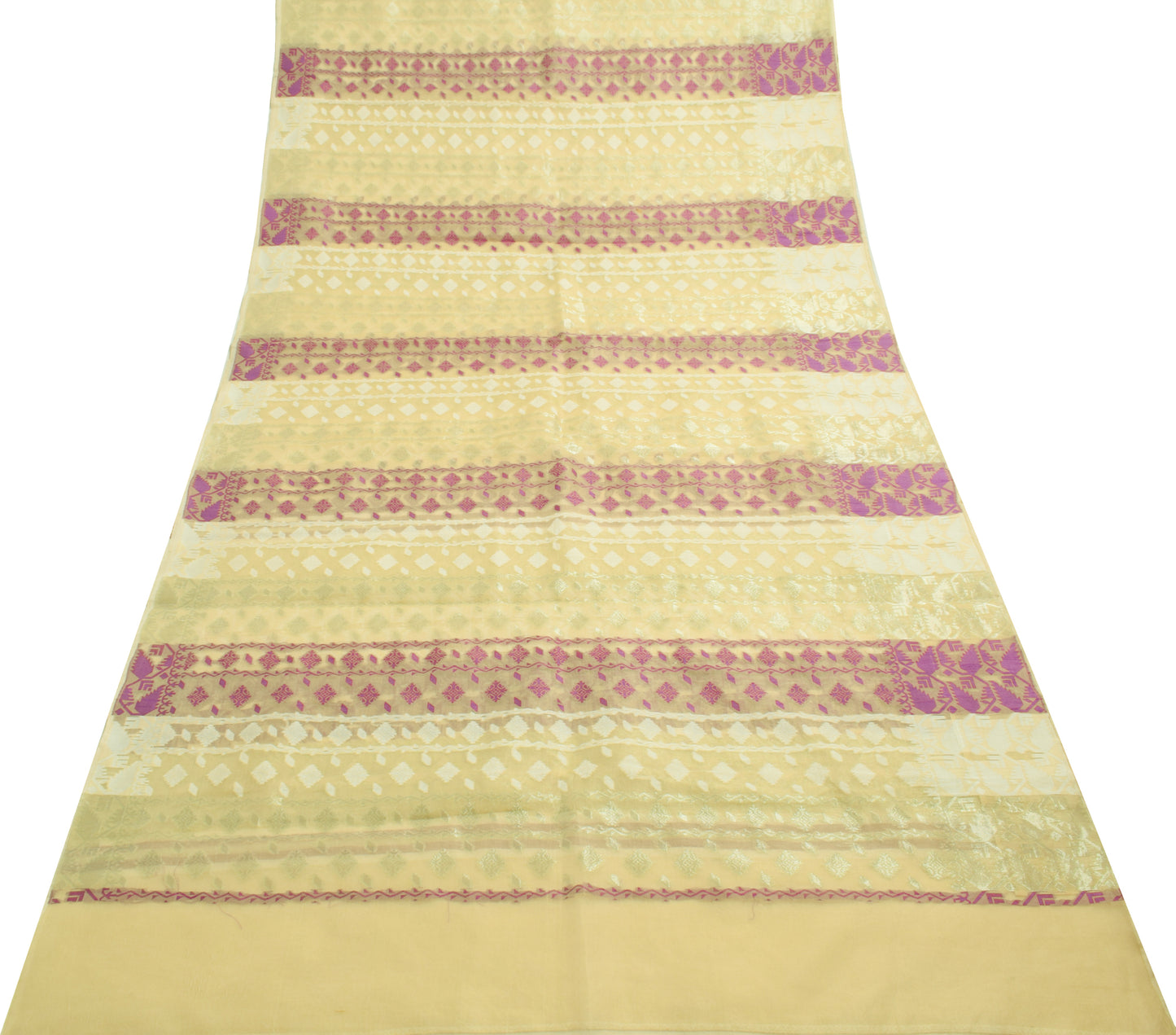 Sushila Vintage Cream Saree Blend Silk All Over Woven Floral Sari Craft Fabric