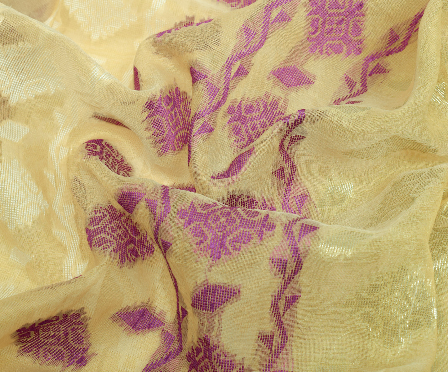 Sushila Vintage Cream Saree Blend Silk All Over Woven Floral Sari Craft Fabric