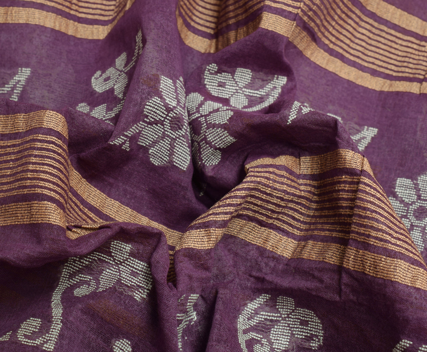 Sushila Vintage Purple Indian Saree 100% Pure Cotton Woven Floral Sari Fabric