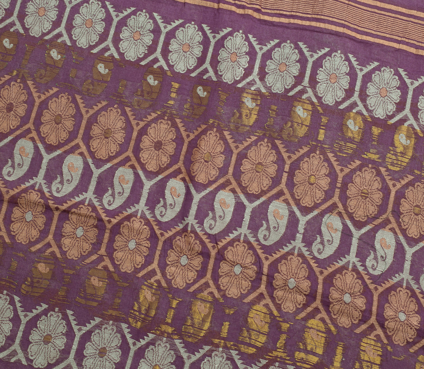 Sushila Vintage Purple Indian Saree 100% Pure Cotton Woven Floral Sari Fabric