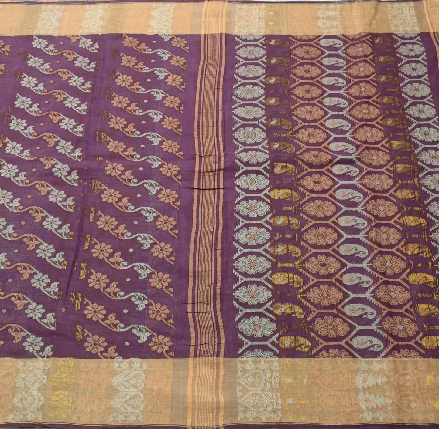 Sushila Vintage Purple Indian Saree 100% Pure Cotton Woven Floral Sari Fabric