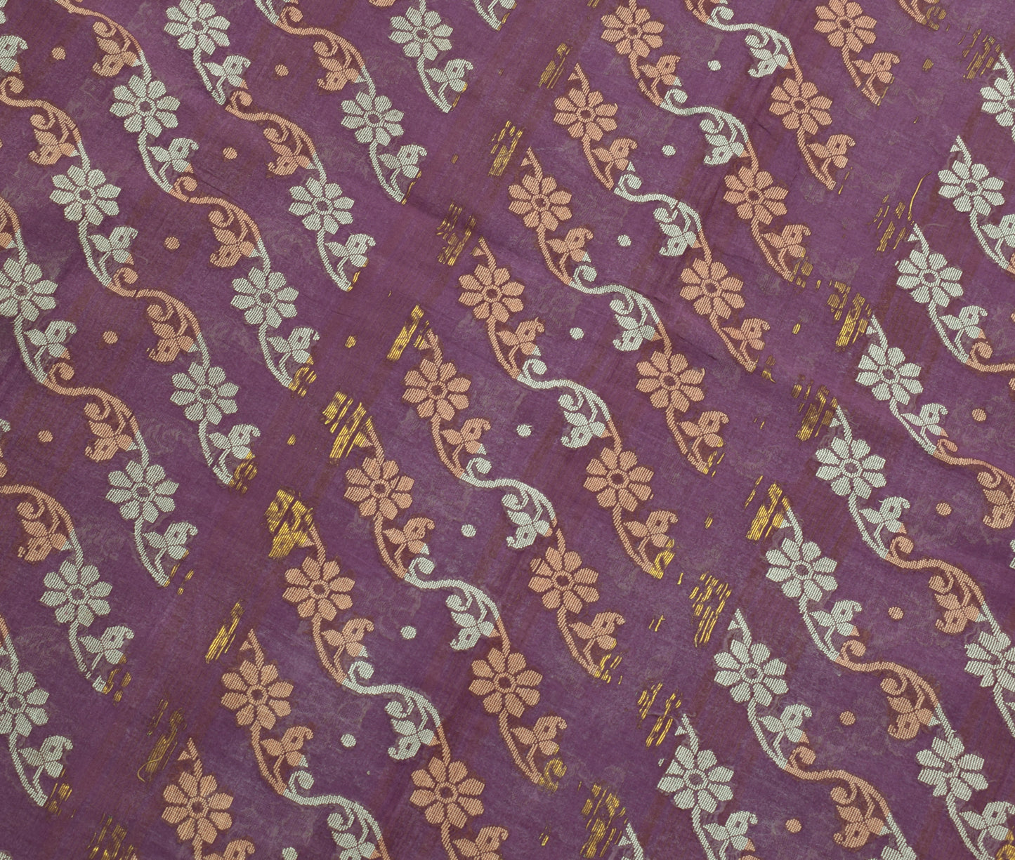 Sushila Vintage Purple Indian Saree 100% Pure Cotton Woven Floral Sari Fabric