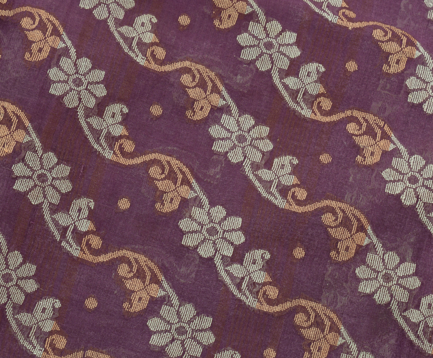 Sushila Vintage Purple Indian Saree 100% Pure Cotton Woven Floral Sari Fabric