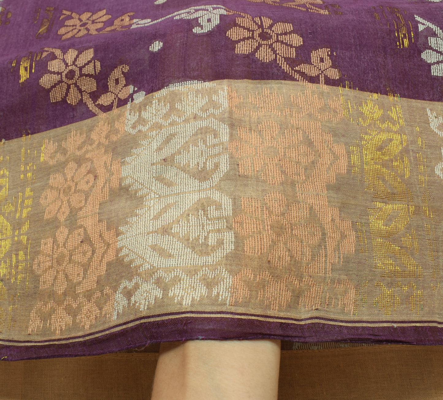 Sushila Vintage Purple Indian Saree 100% Pure Cotton Woven Floral Sari Fabric