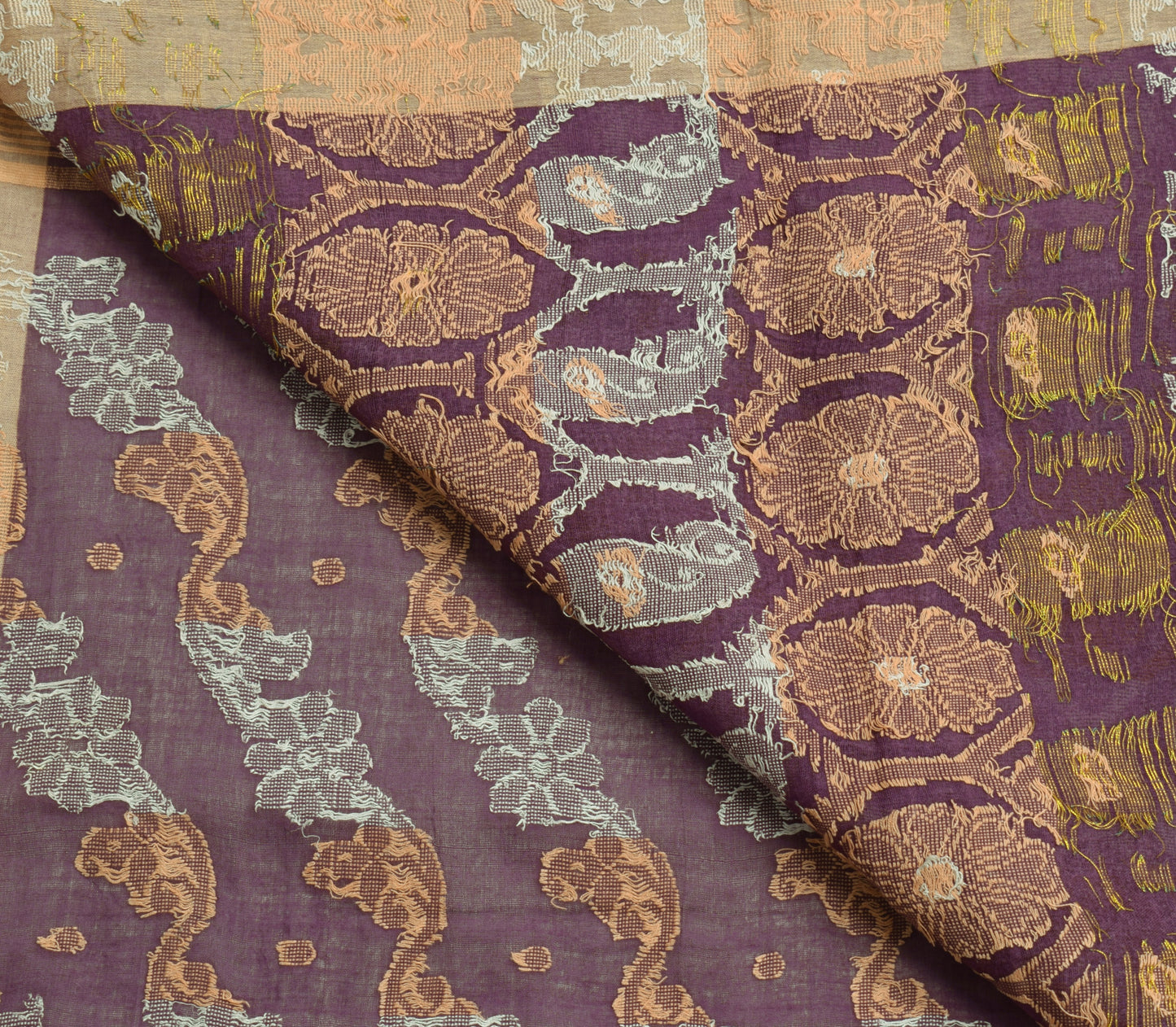 Sushila Vintage Purple Indian Saree 100% Pure Cotton Woven Floral Sari Fabric