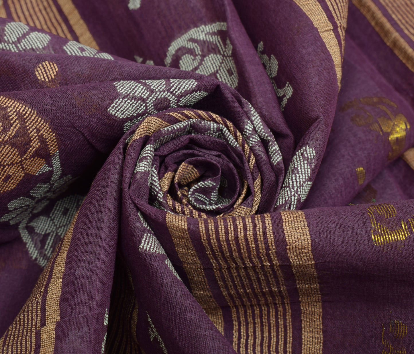 Sushila Vintage Purple Indian Saree 100% Pure Cotton Woven Floral Sari Fabric