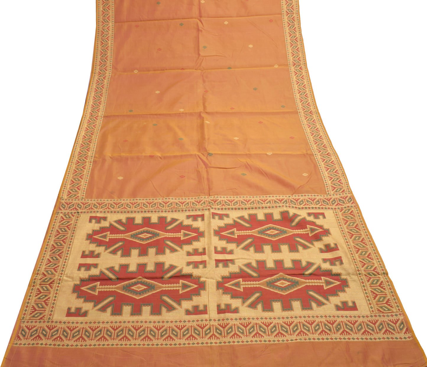 Sushila Vintage Rust Dual Tone Saree 100% Pure Silk Woven Sari Craft Fabric