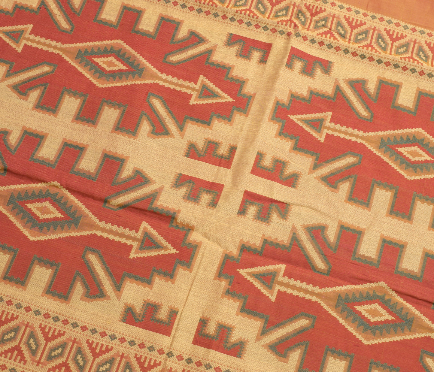 Sushila Vintage Rust Dual Tone Saree 100% Pure Silk Woven Sari Craft Fabric