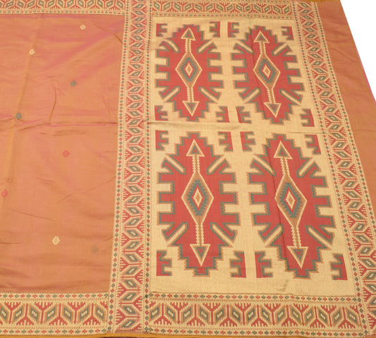 Sushila Vintage Rust Dual Tone Saree 100% Pure Silk Woven Sari Craft Fabric