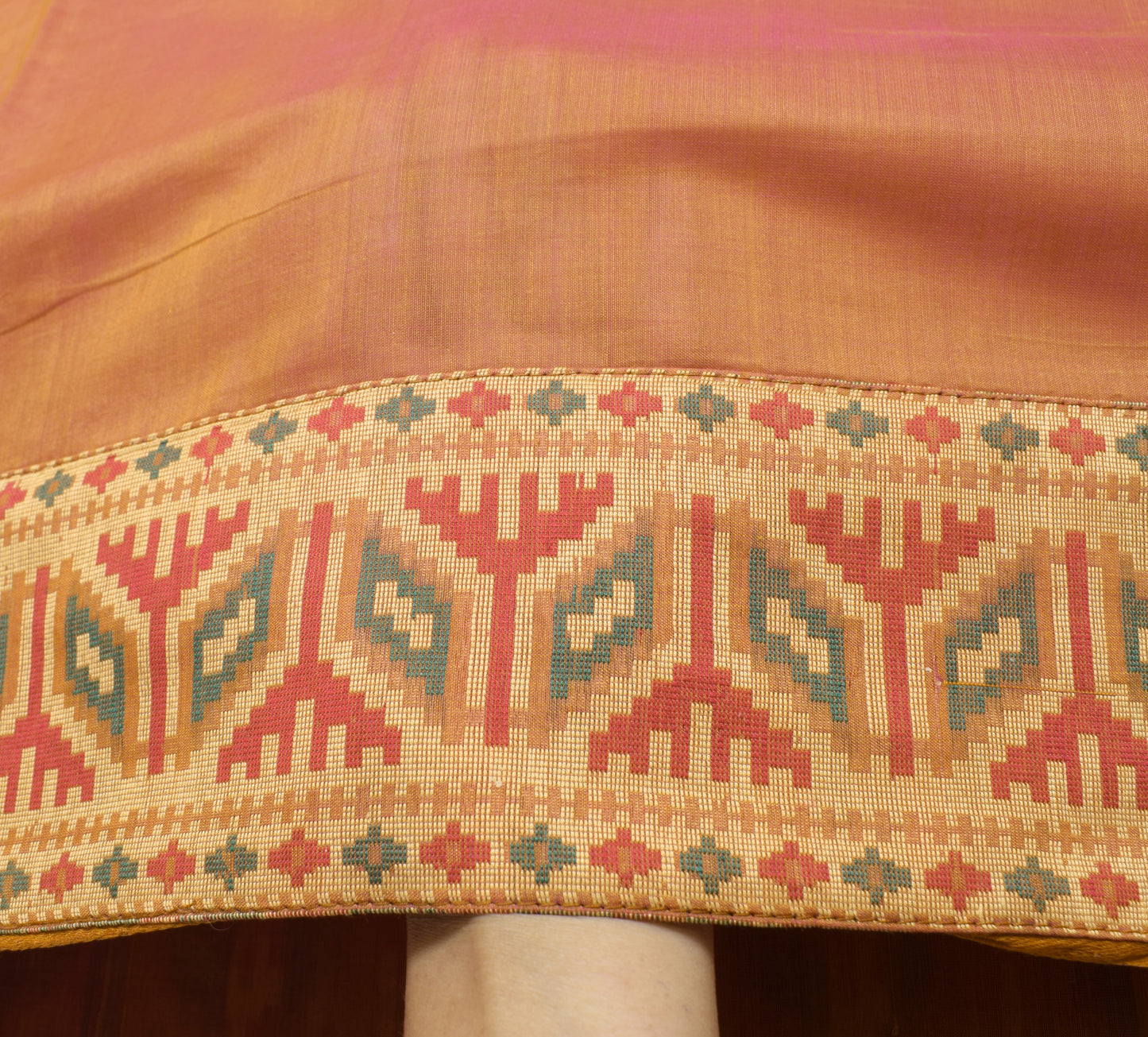 Sushila Vintage Rust Dual Tone Saree 100% Pure Silk Woven Sari Craft Fabric