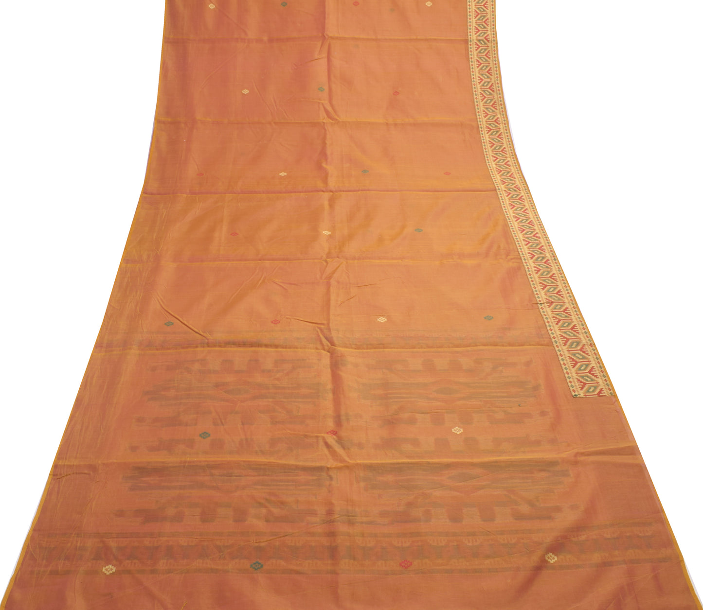 Sushila Vintage Rust Dual Tone Saree 100% Pure Silk Woven Sari Craft Fabric
