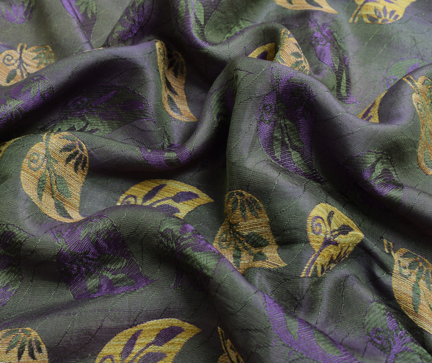 Sushila Vintage Green & Purple Saree 100% Pure Silk Floral Woven Sari Fabric