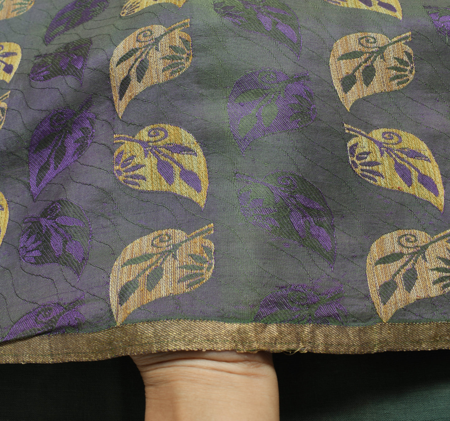 Sushila Vintage Green & Purple Saree 100% Pure Silk Floral Woven Sari Fabric