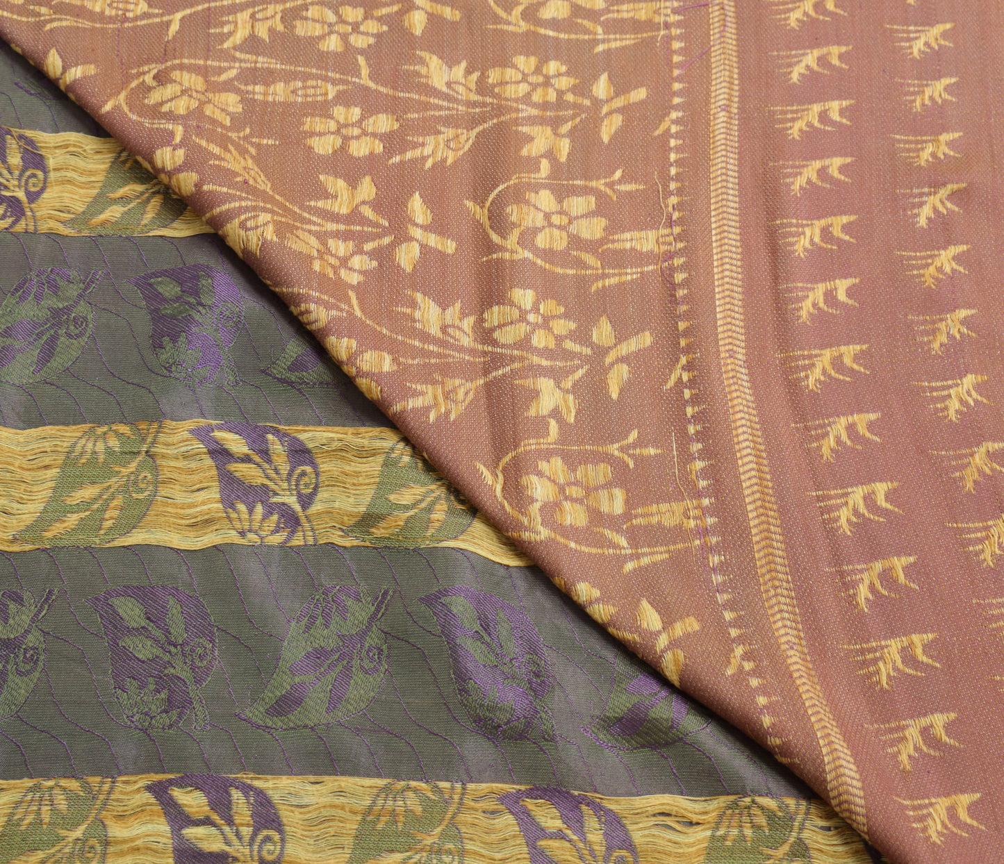 Sushila Vintage Green & Purple Saree 100% Pure Silk Floral Woven Sari Fabric