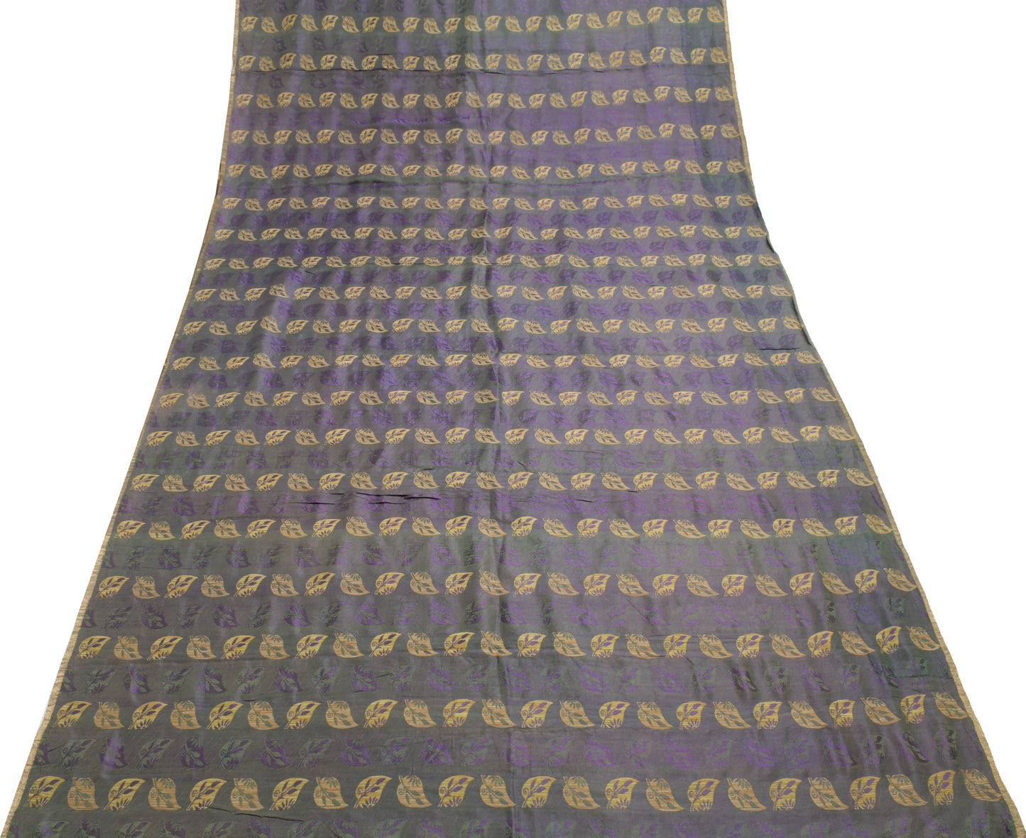 Sushila Vintage Green & Purple Saree 100% Pure Silk Floral Woven Sari Fabric