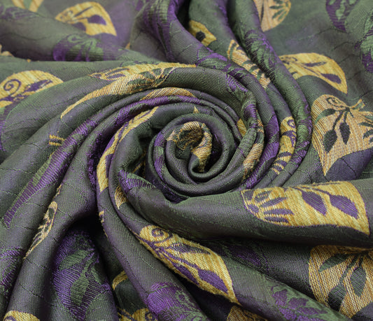 Sushila Vintage Green & Purple Saree 100% Pure Silk Floral Woven Sari Fabric
