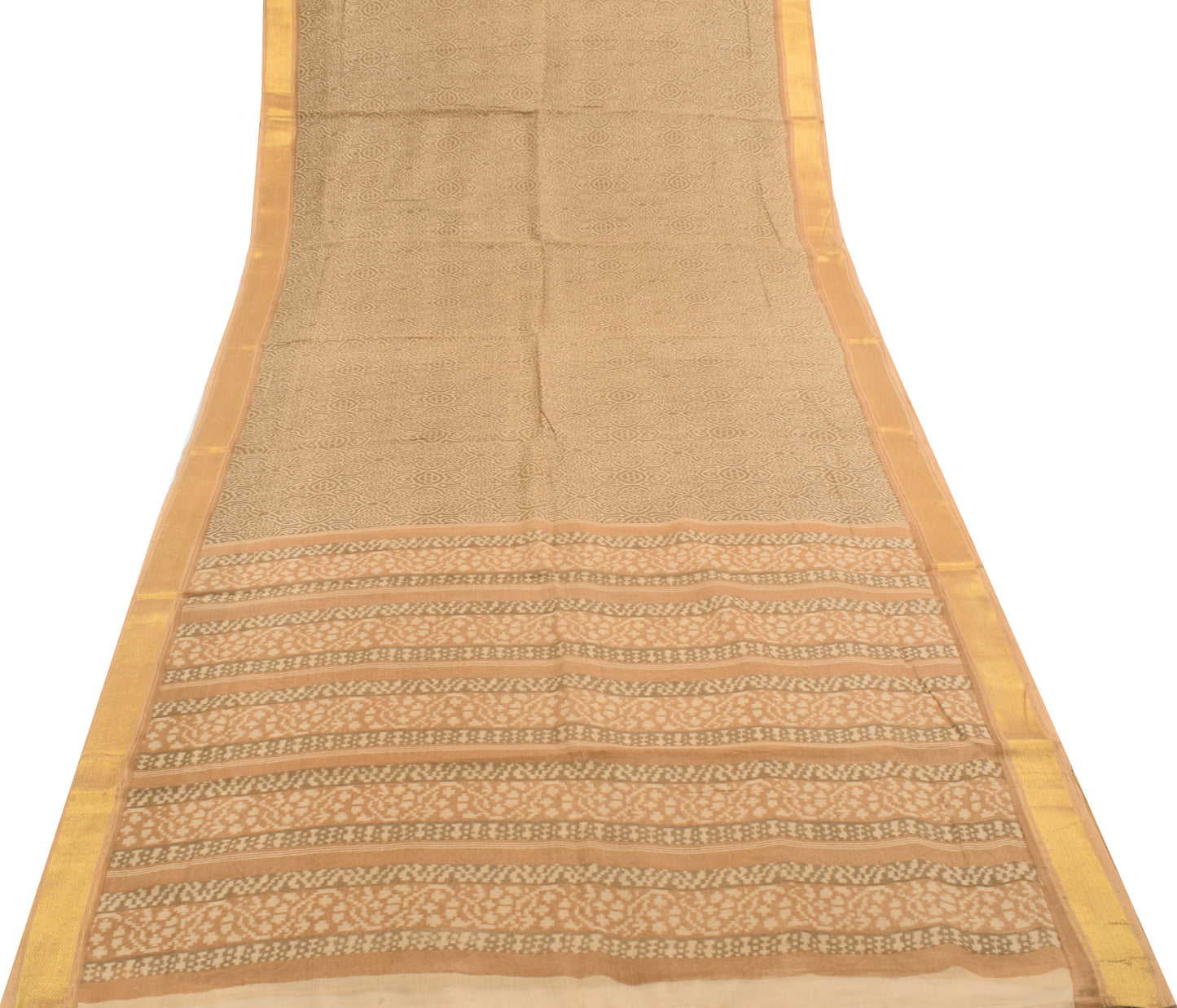Sushila Vintage Brown Saree 100% Pure Cotton Printed Floral Sari Craft Fabric