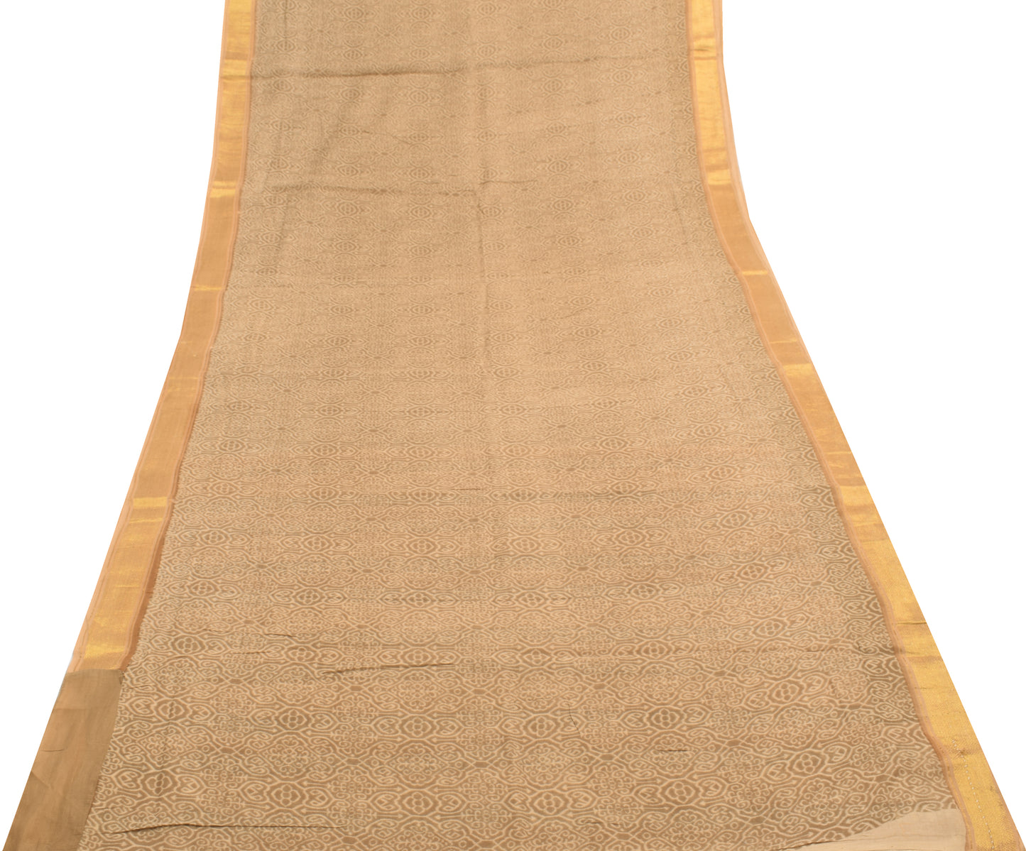 Sushila Vintage Brown Saree 100% Pure Cotton Printed Floral Sari Craft Fabric