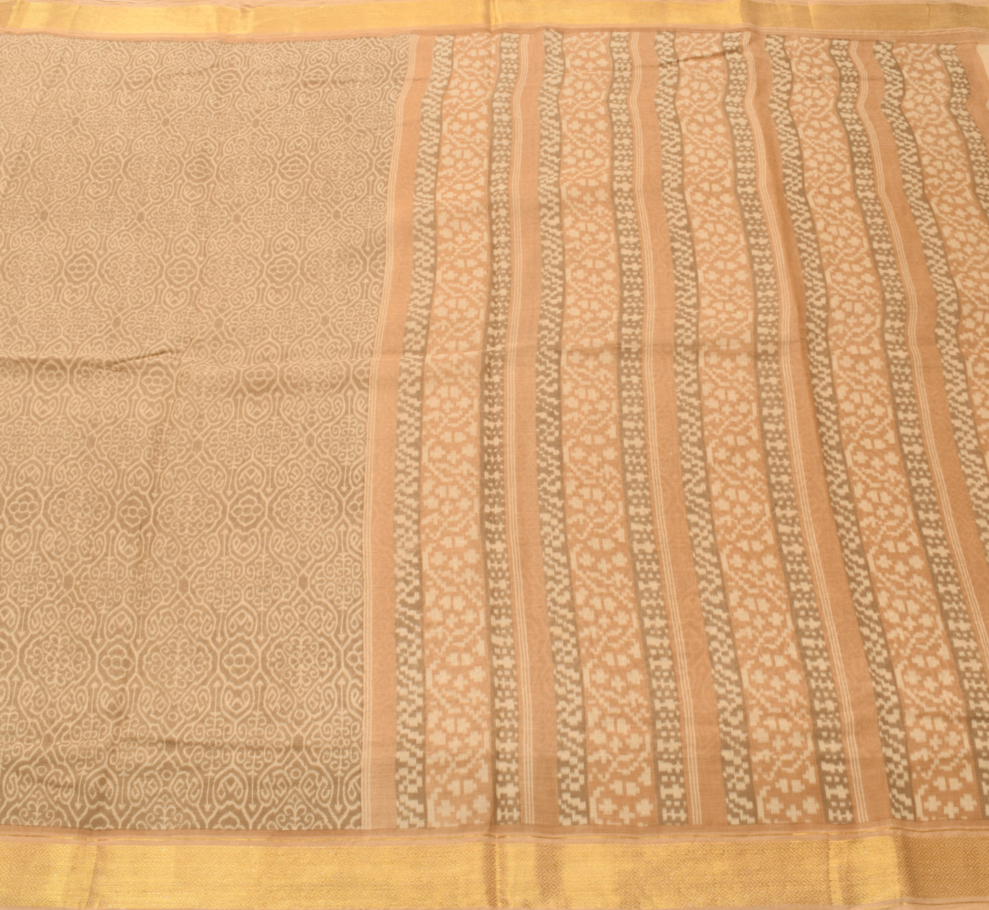 Sushila Vintage Brown Saree 100% Pure Cotton Printed Floral Sari Craft Fabric
