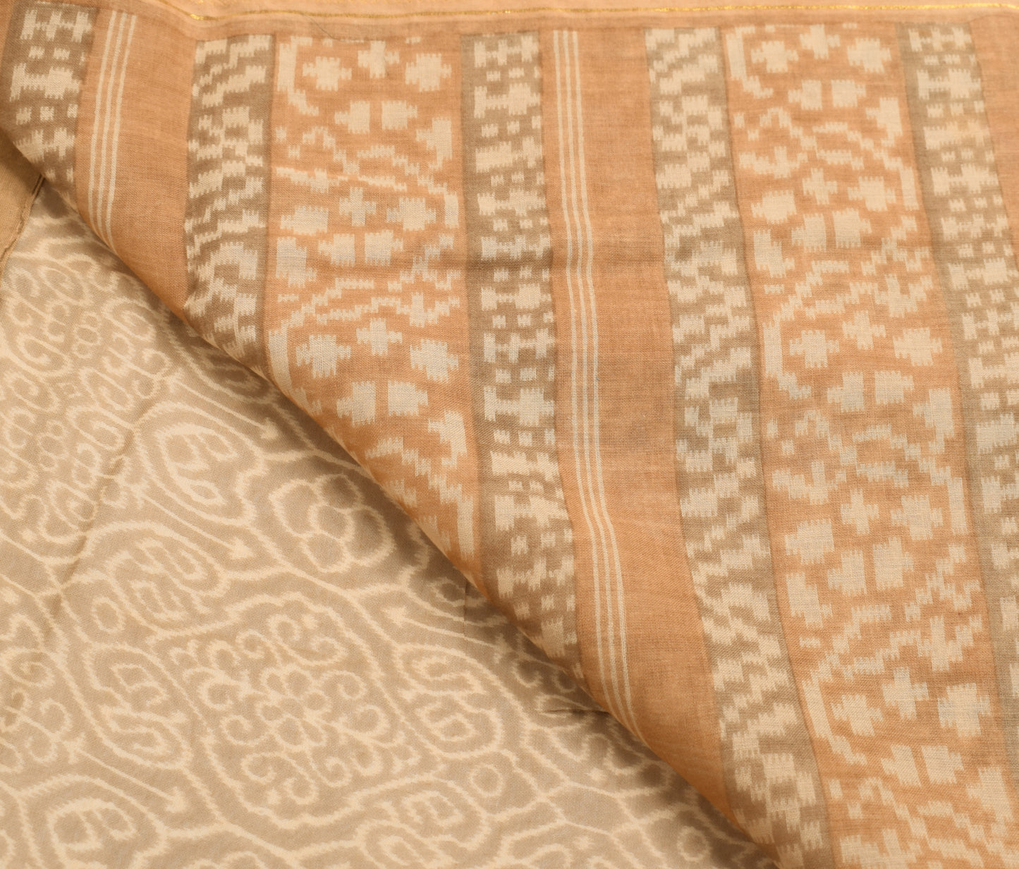 Sushila Vintage Brown Saree 100% Pure Cotton Printed Floral Sari Craft Fabric