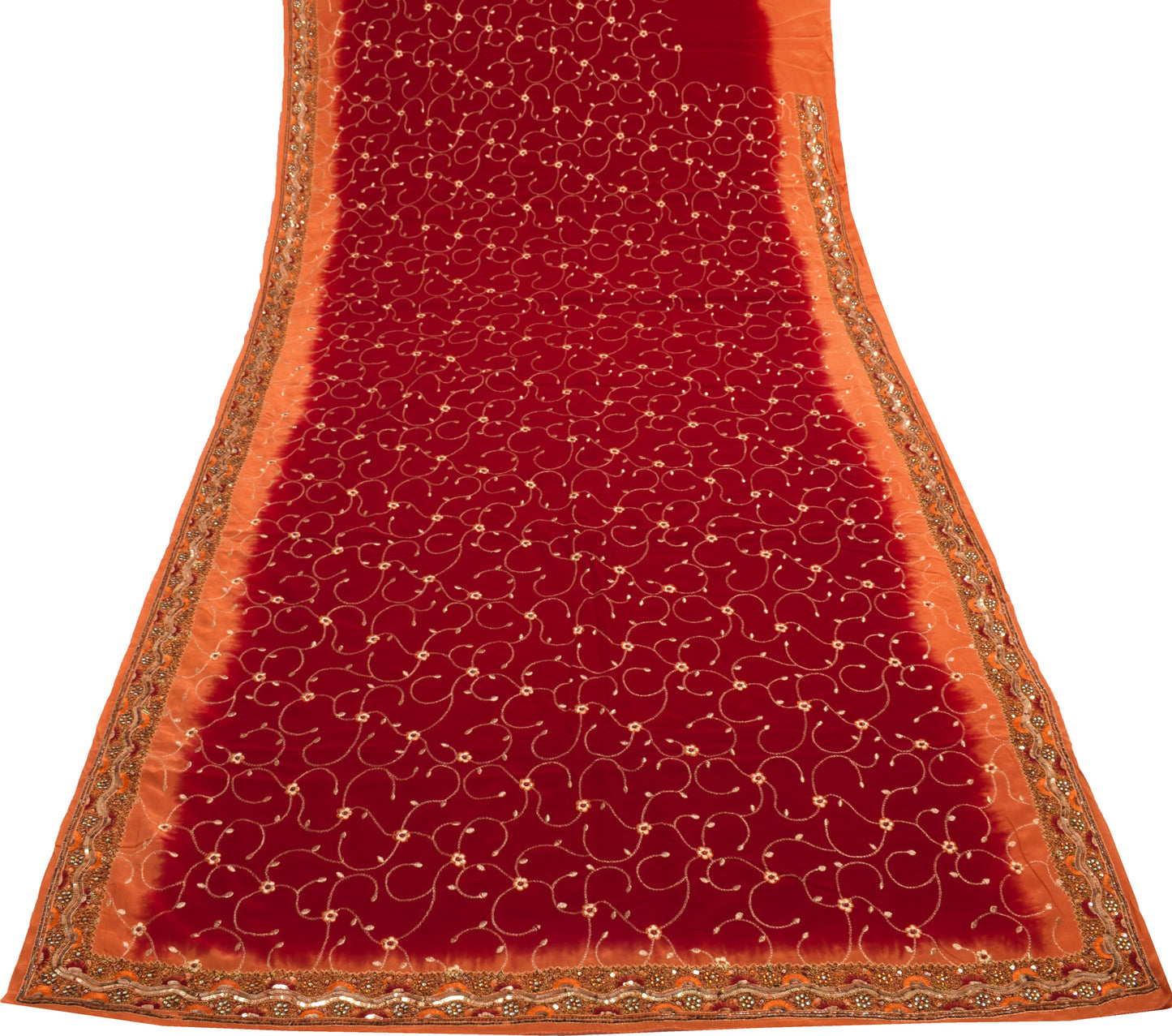 Sushila Vintage Maroon Saree 100% Pure Crepe Silk Embroidered Floral Sari Fabric