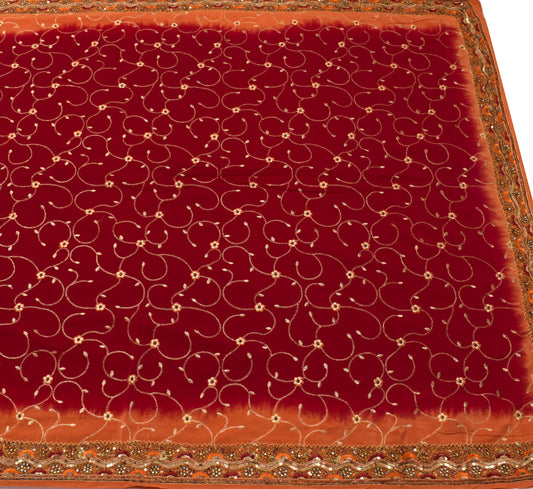 Sushila Vintage Maroon Saree 100% Pure Crepe Silk Embroidered Floral Sari Fabric