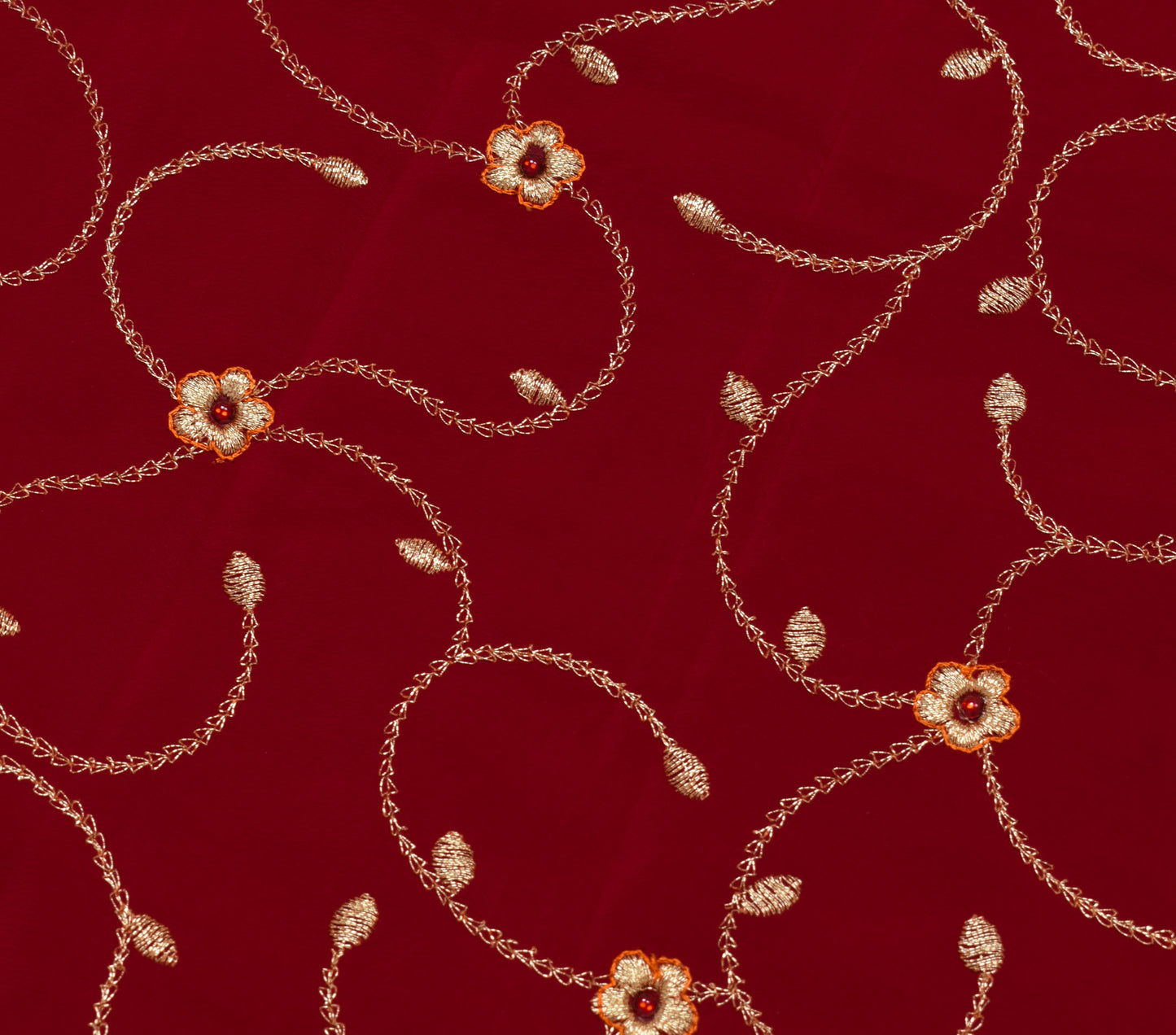 Sushila Vintage Maroon Saree 100% Pure Crepe Silk Embroidered Floral Sari Fabric