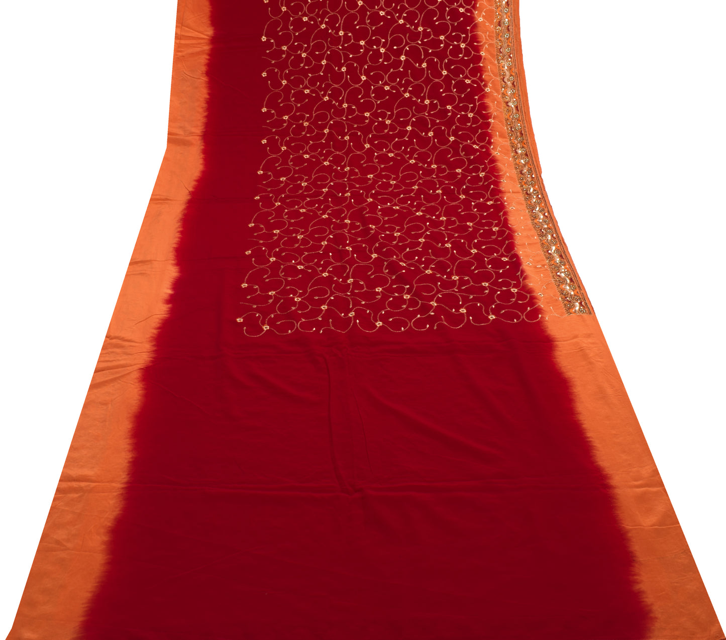 Sushila Vintage Maroon Saree 100% Pure Crepe Silk Embroidered Floral Sari Fabric