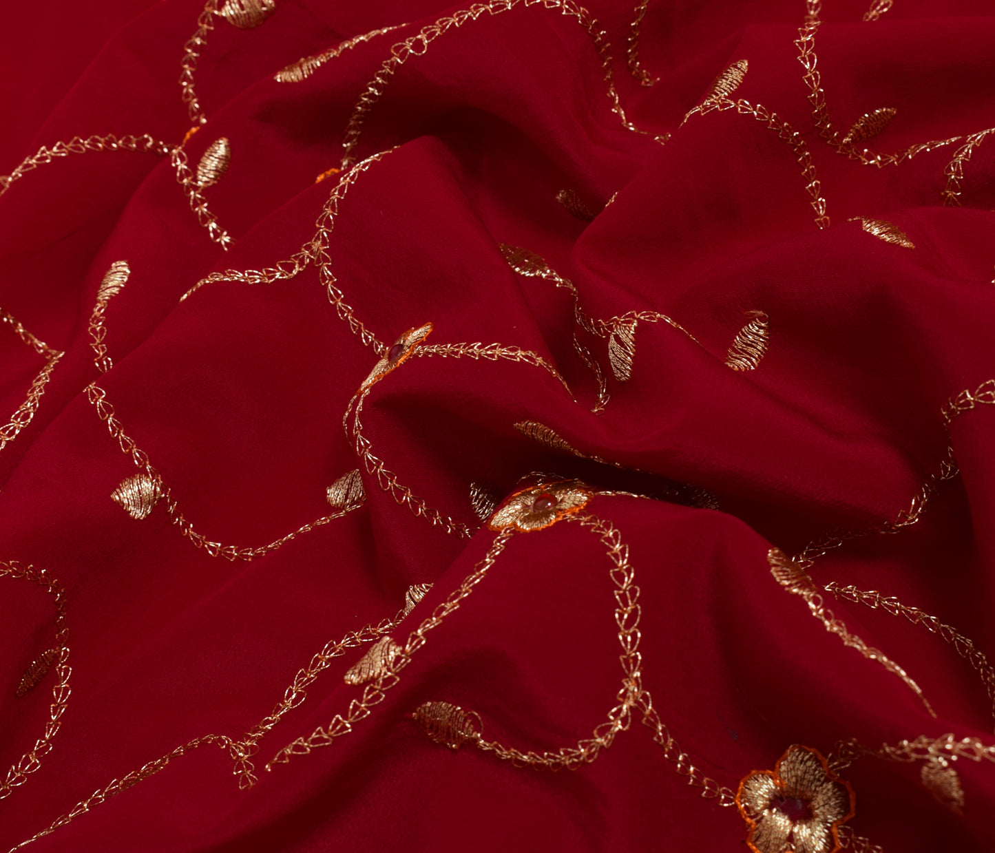 Sushila Vintage Maroon Saree 100% Pure Crepe Silk Embroidered Floral Sari Fabric