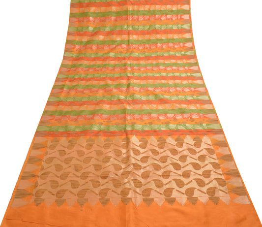 Sushila Vintage Orange Saree 100% Pure Silk Woven Paisley Sari Craft Fabric