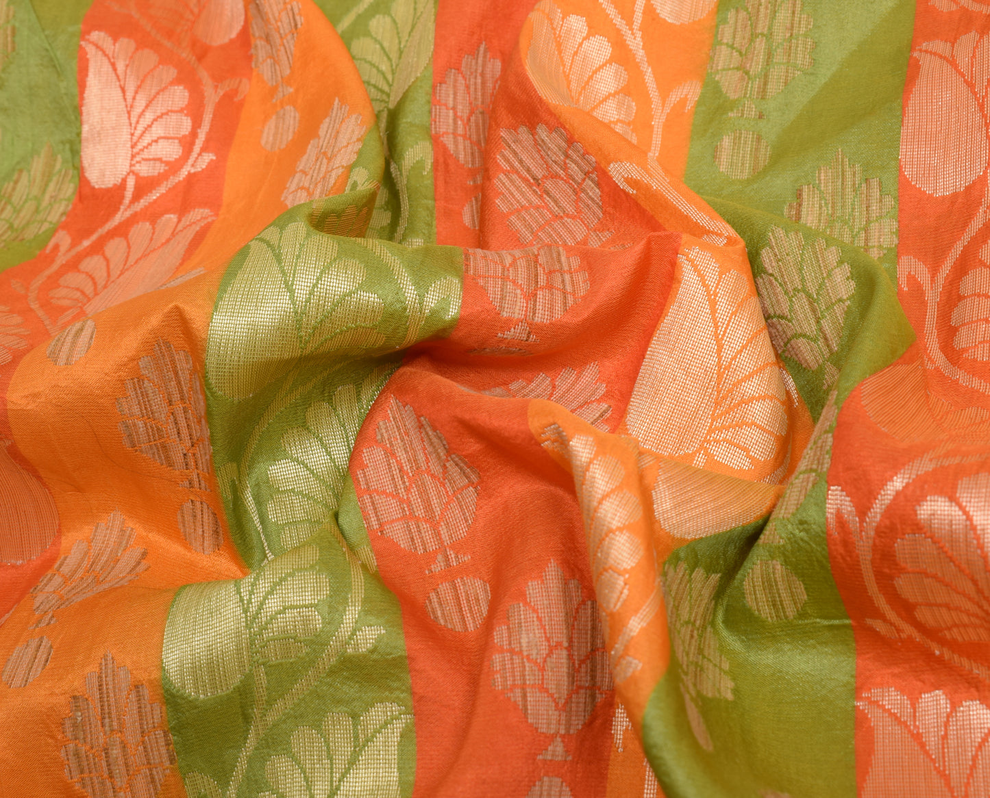 Sushila Vintage Orange Saree 100% Pure Silk Woven Paisley Sari Craft Fabric
