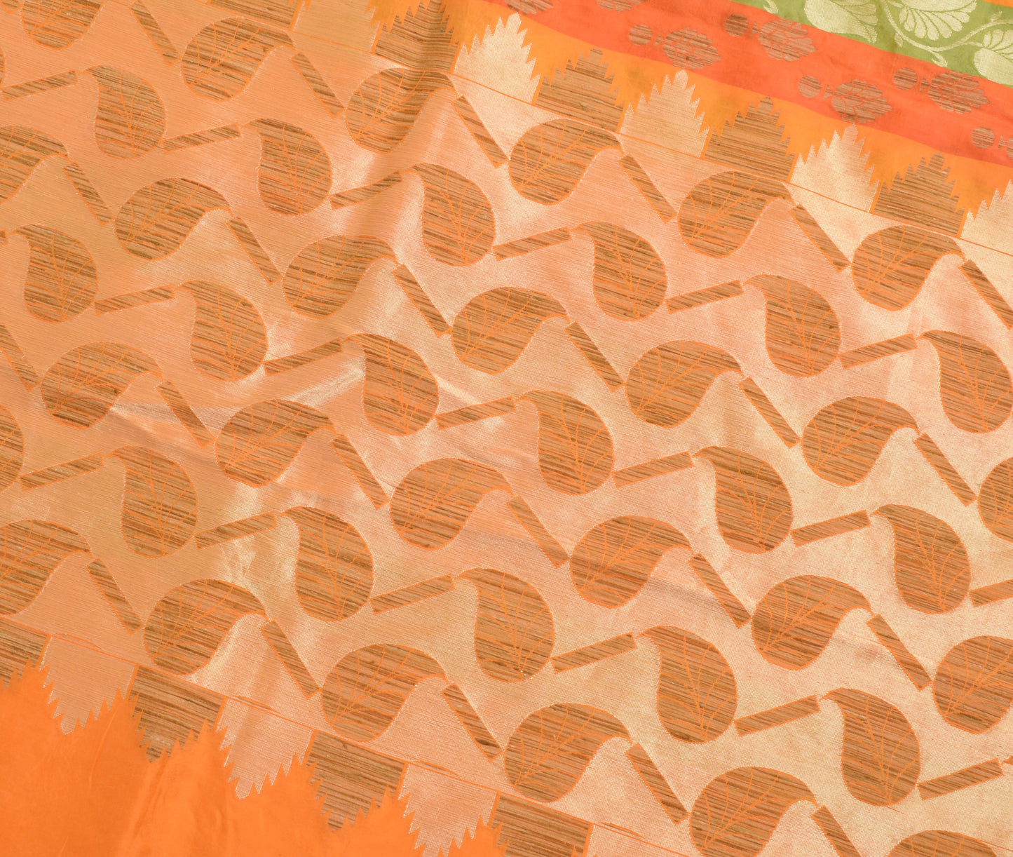 Sushila Vintage Orange Saree 100% Pure Silk Woven Paisley Sari Craft Fabric