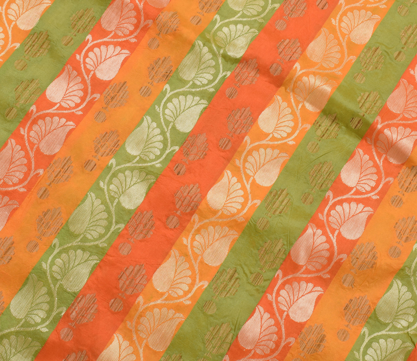 Sushila Vintage Orange Saree 100% Pure Silk Woven Paisley Sari Craft Fabric
