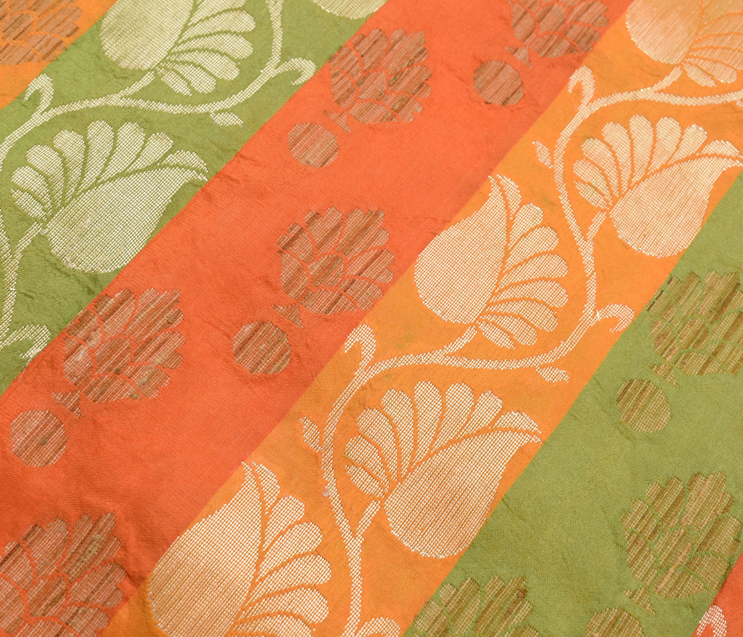 Sushila Vintage Orange Saree 100% Pure Silk Woven Paisley Sari Craft Fabric