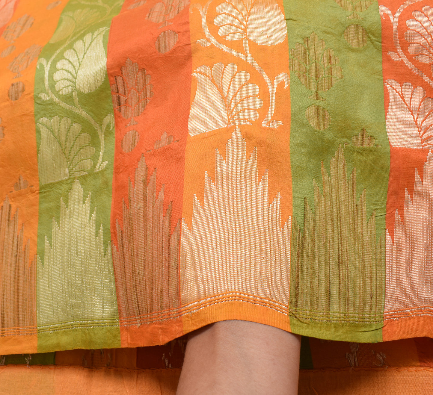 Sushila Vintage Orange Saree 100% Pure Silk Woven Paisley Sari Craft Fabric