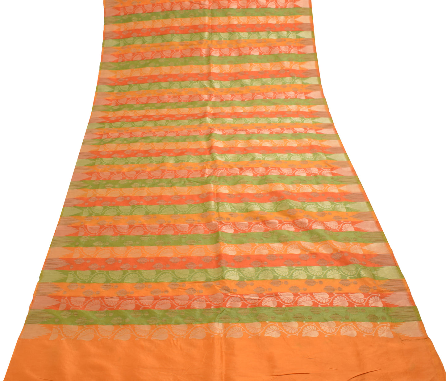 Sushila Vintage Orange Saree 100% Pure Silk Woven Paisley Sari Craft Fabric