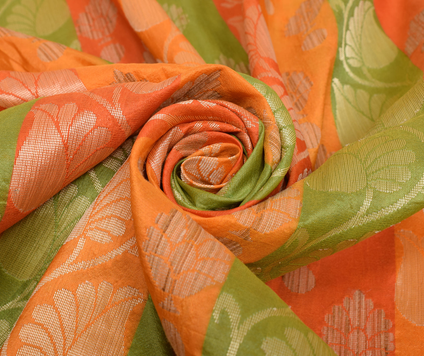 Sushila Vintage Orange Saree 100% Pure Silk Woven Paisley Sari Craft Fabric