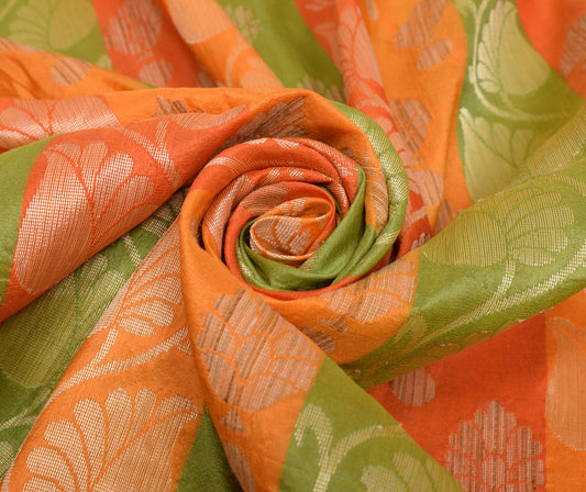 Sushila Vintage Orange Saree 100% Pure Silk Woven Paisley Sari Craft Fabric