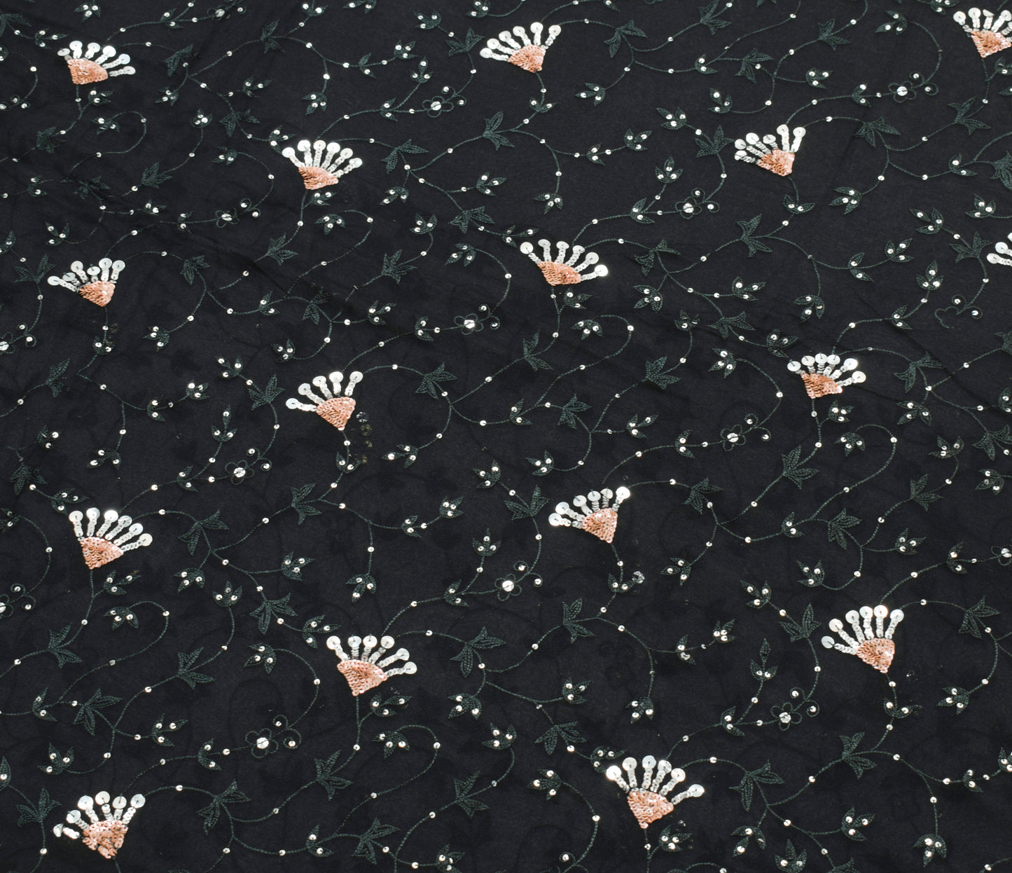 Sushila Vintage Black Saree 100% Pure Georgette Silk Hand Beaded Sari Fabric