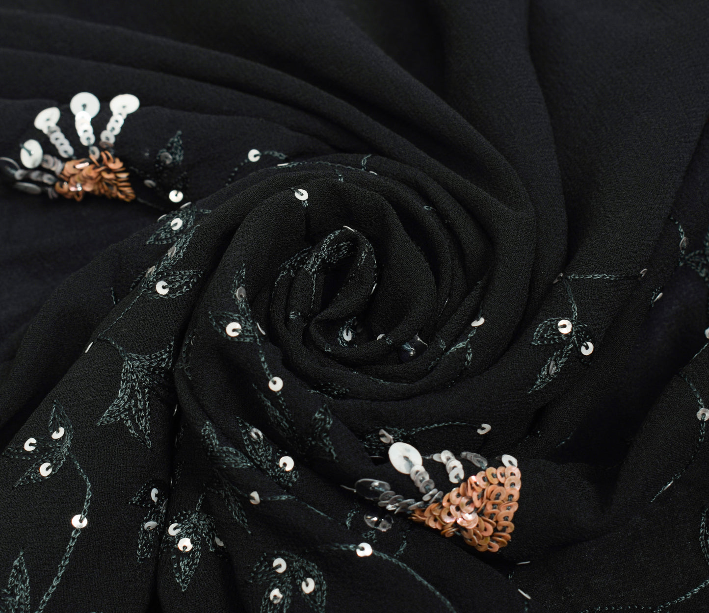 Sushila Vintage Black Saree 100% Pure Georgette Silk Hand Beaded Sari Fabric