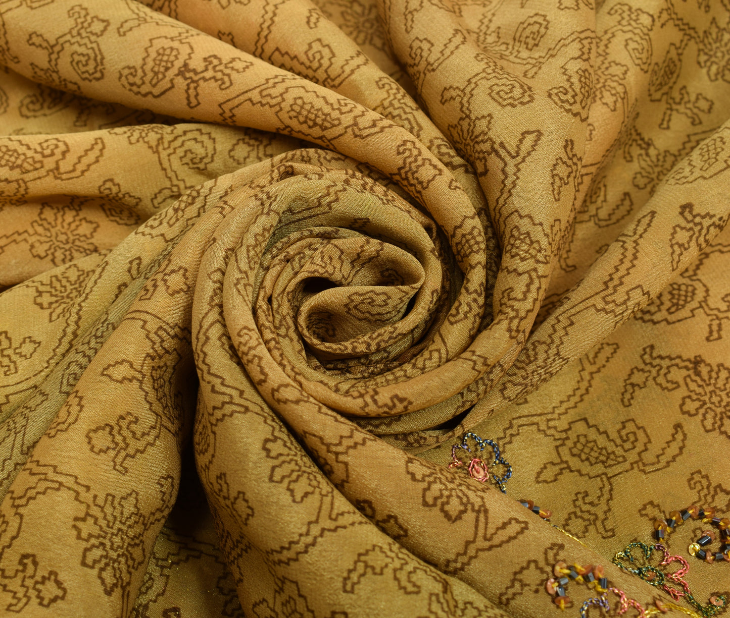 Sushila Vintage Green Branded Saree 100% Pure Silk Hand Beaded Sari Craft Fabric