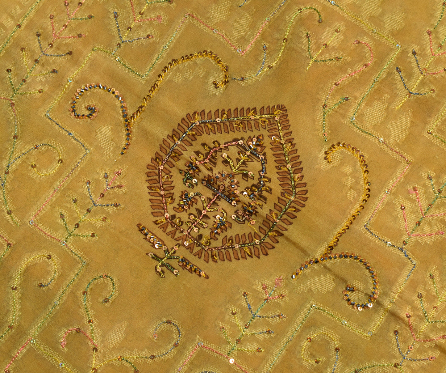 Sushila Vintage Green Branded Saree 100% Pure Silk Hand Beaded Sari Craft Fabric