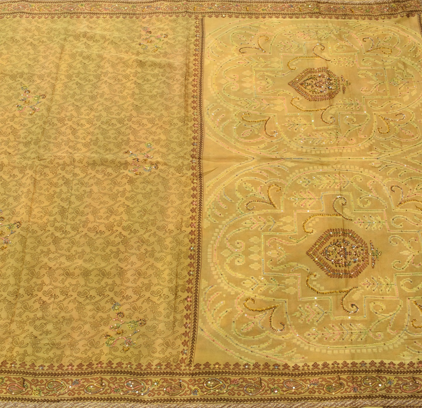 Sushila Vintage Green Branded Saree 100% Pure Silk Hand Beaded Sari Craft Fabric