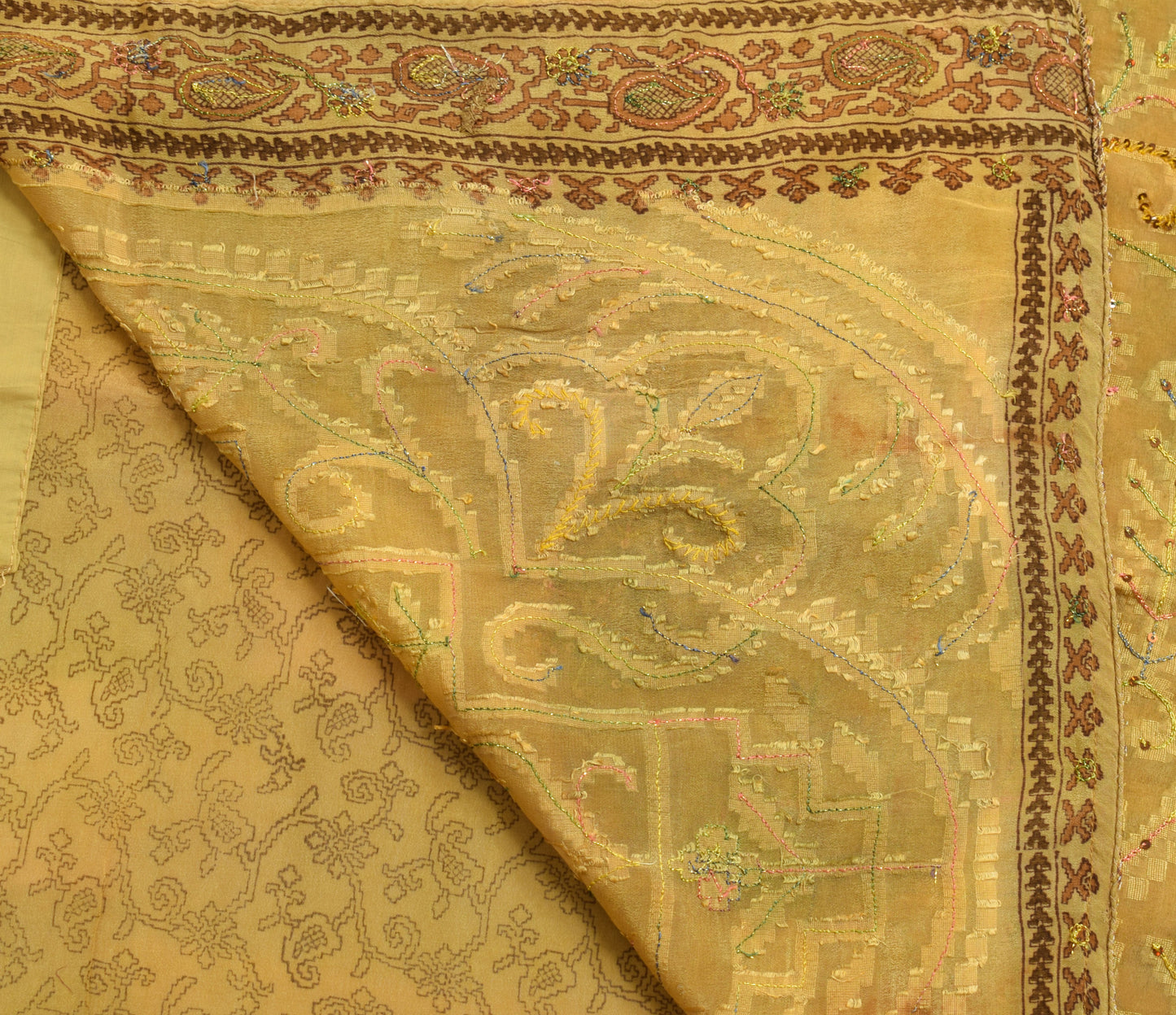 Sushila Vintage Green Branded Saree 100% Pure Silk Hand Beaded Sari Craft Fabric