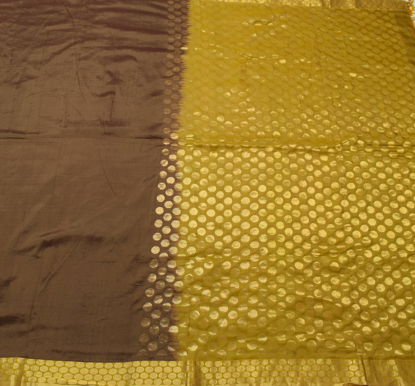 Sushila Vintage Green Dual Tone Saree 100% Pure silk Woven Polka Dot Sari Fabric