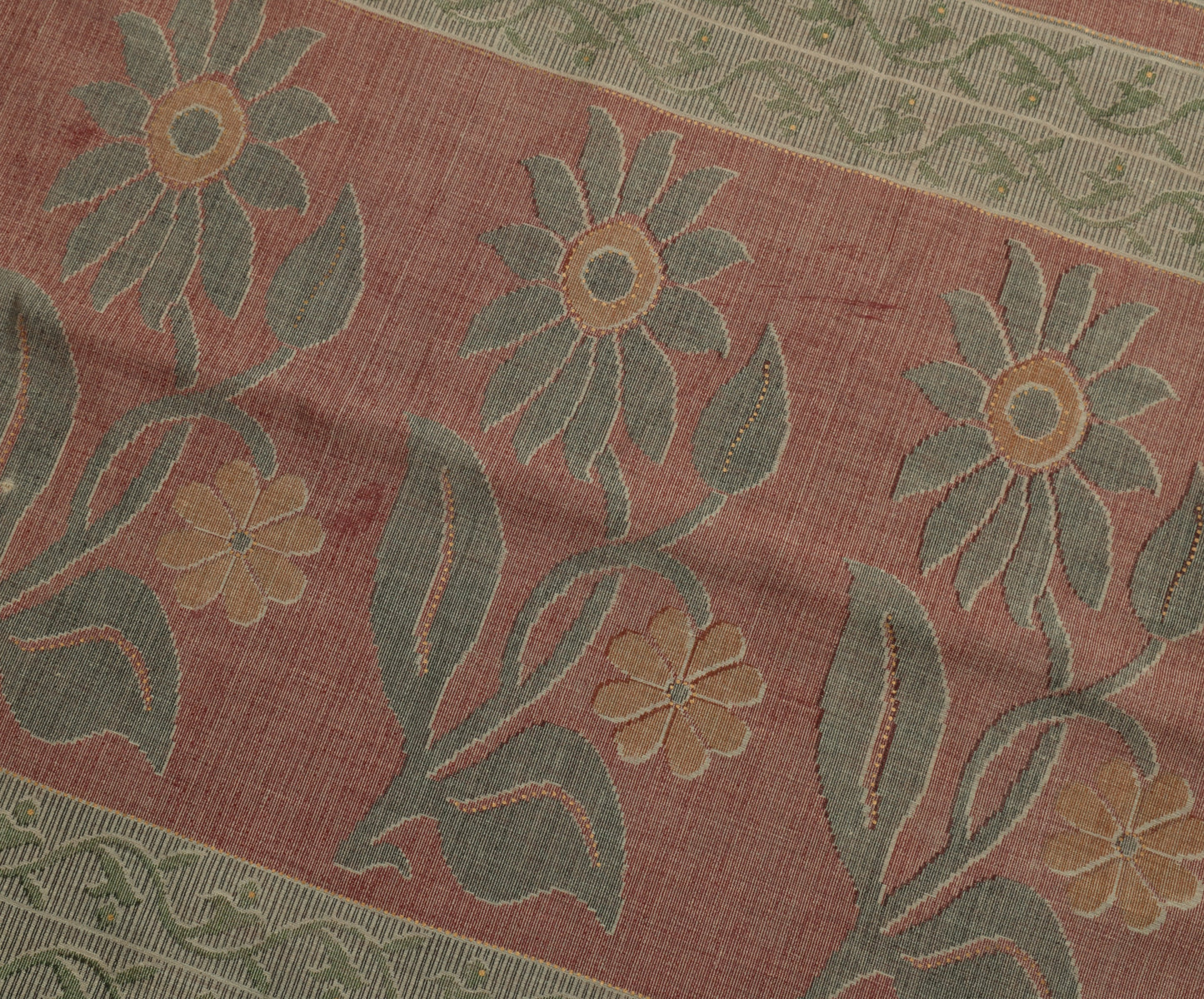 Sushila Vintage Maroon Saree Blend Silk Woven & Printed Floral Sari Craft Fabric