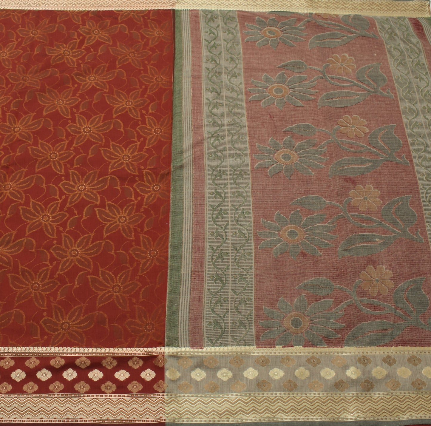 Sushila Vintage Maroon Saree Blend Silk Woven & Printed Floral Sari Craft Fabric