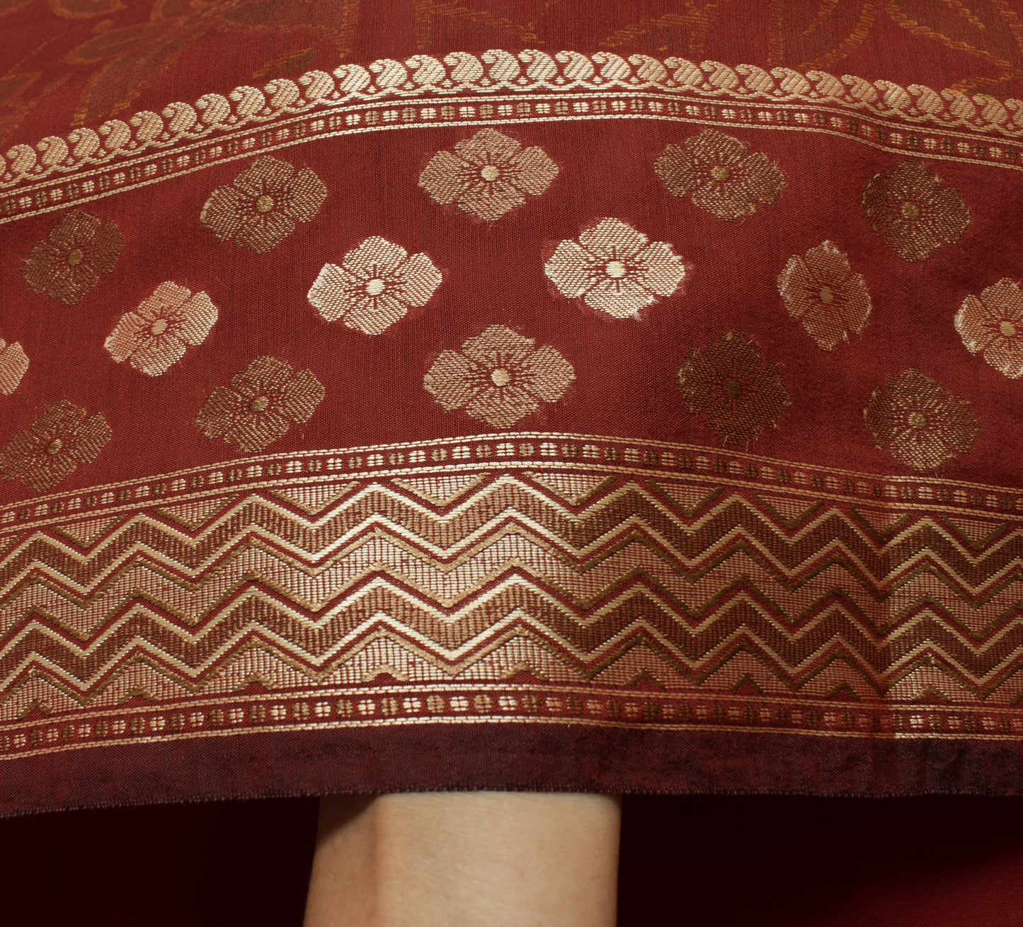 Sushila Vintage Maroon Saree Blend Silk Woven & Printed Floral Sari Craft Fabric